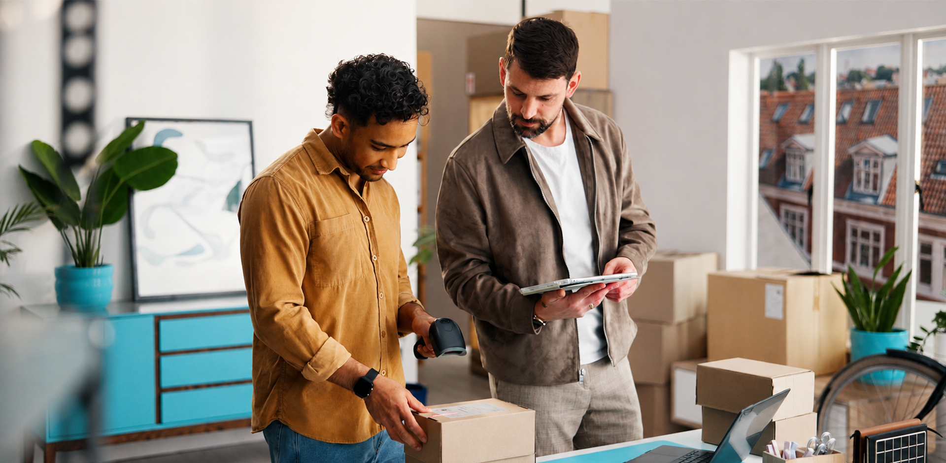 Employees getting packages ready for shipping